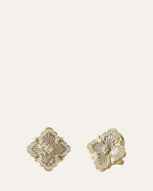 Opera Tulle 18K Yellow Gold Diamond and MOP Button Earrings
